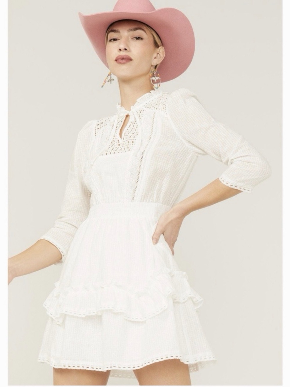 Heartloom White Lace Ruffled Mini Dress